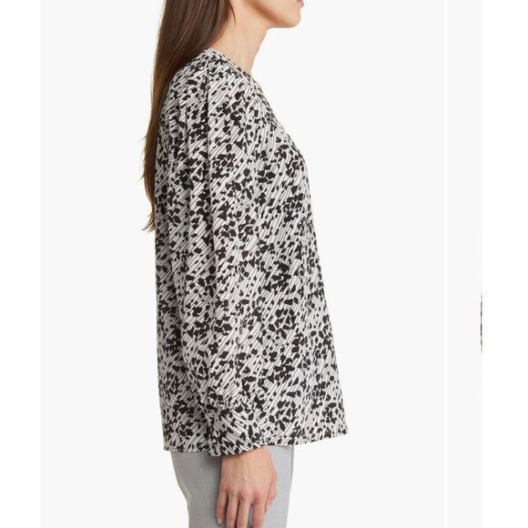 NWT BOSS Baluta confetti print silk popover blouse Size 6 - Picture 4 of 15